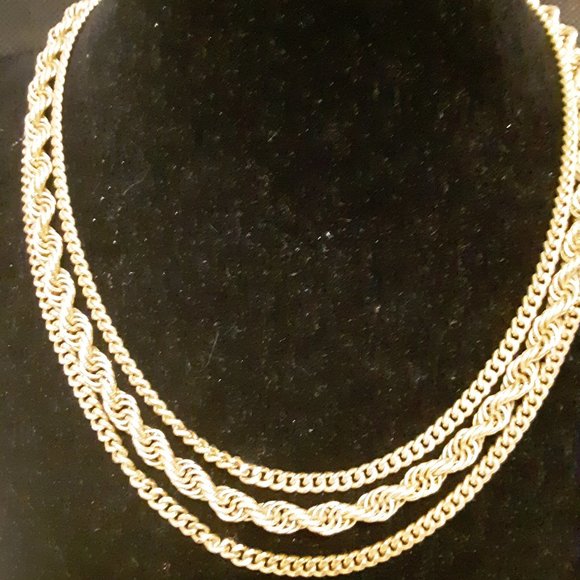 Vintage Monet Triple Strand Gold Tone Necklace - Picture 1 of 10